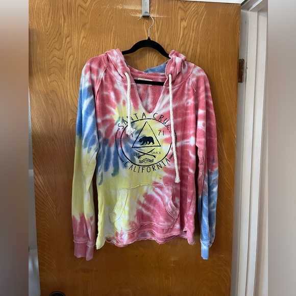 Ocean Drive Tops - Ocean Drive tie dye Santa Cruz split neck hoodie L